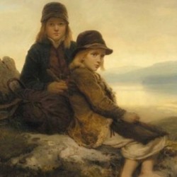 Two children climbing the mountain